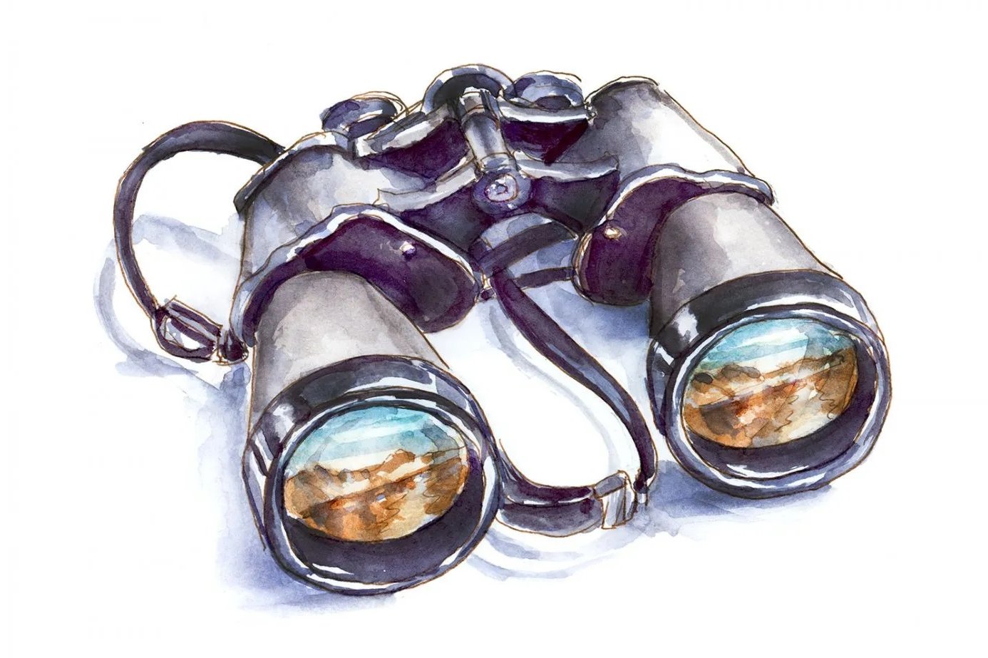Day-9-World-Watercolor-Month-Climbing-Mountains-Binoculars