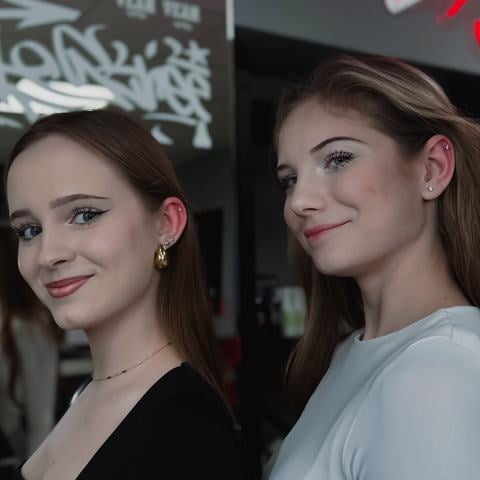 Elegantní kombinace piercingů v uších s drobnými kovovými šperky, které jemně zvýrazňují jejich přirozený tvar. Decentní náušnice dodávají vzhledu moderní nádech a podtrhují individuální styl.