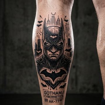 Vertikální pánské tetování na lýtku v blackwork stylu