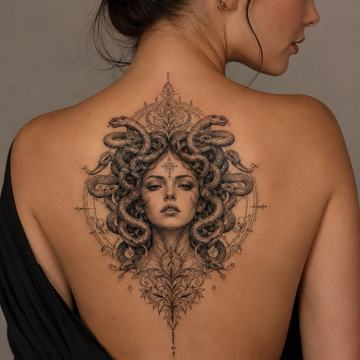 Medusa Gorgona jako tetování s významem ochrany a vnitřní síly